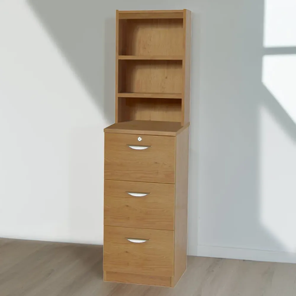 3 Drawer Filing Cabinet with Hutch - Brown