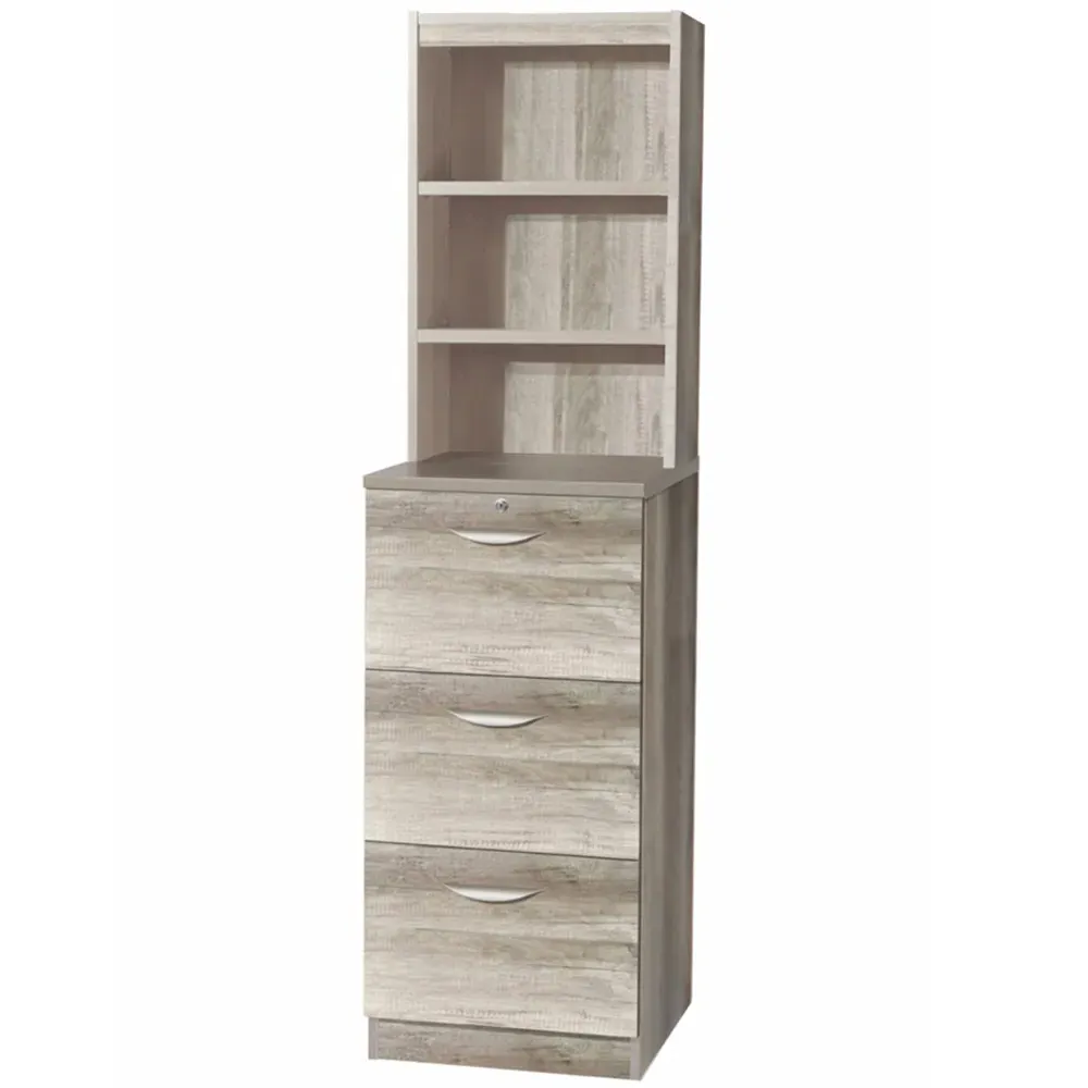 3 Drawer Filing Cabinet with Hutch - Grey