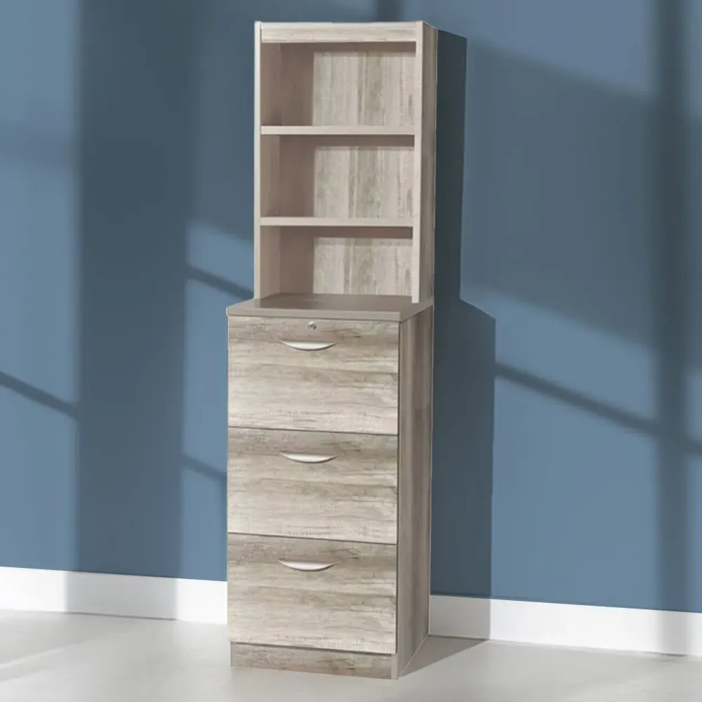 3 Drawer Filing Cabinet with Hutch - Grey