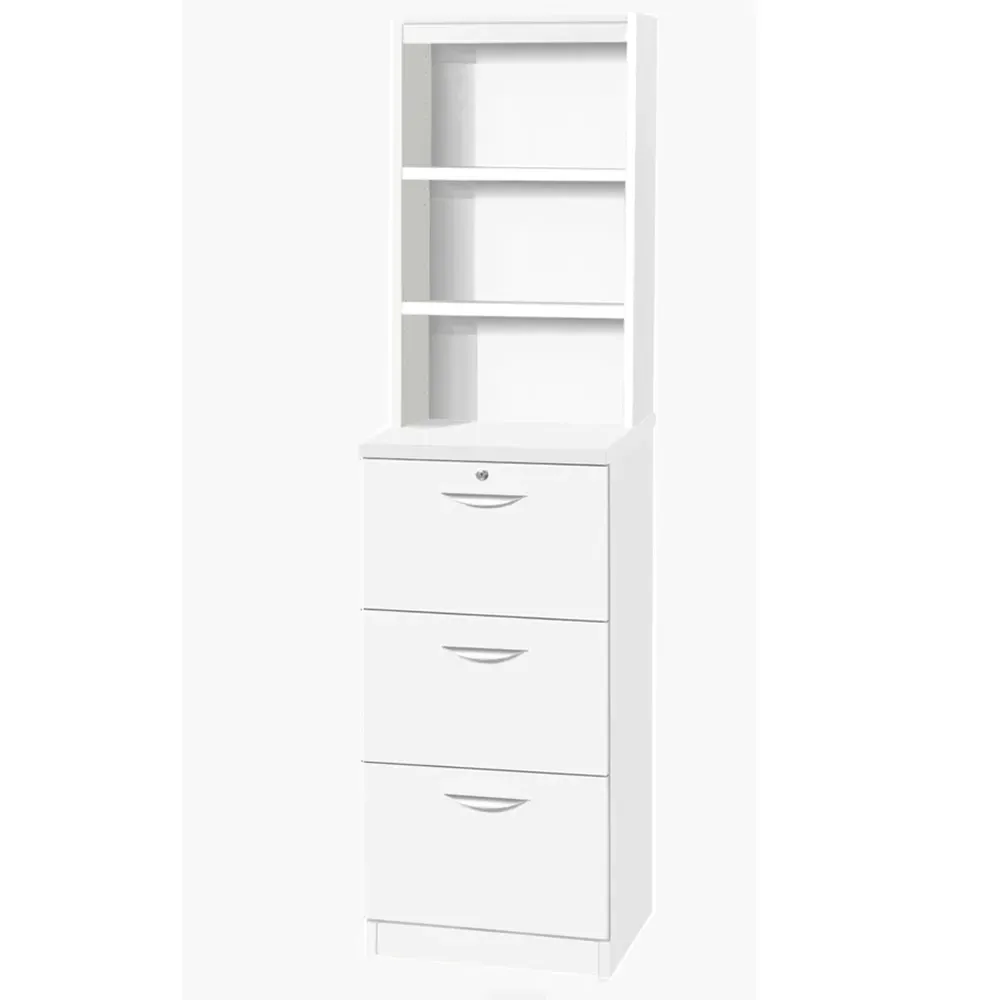 3 Drawer Filing Cabinet with Hutch - White