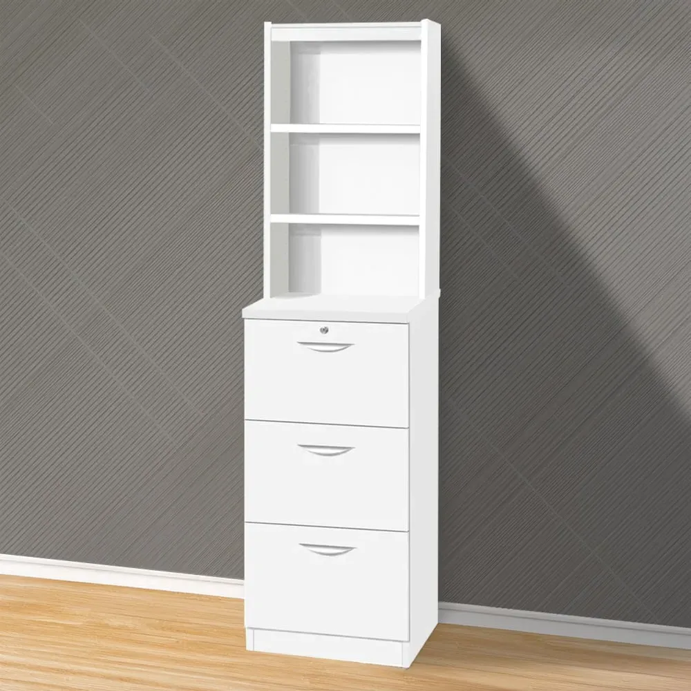 3 Drawer Filing Cabinet with Hutch - White