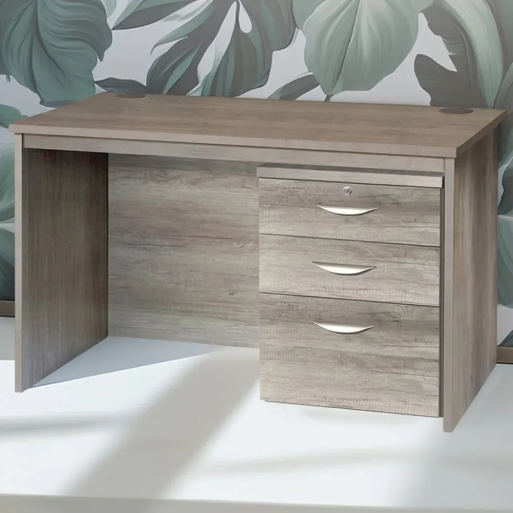 3 Drawer Home Office Desk with Hutch - Grey