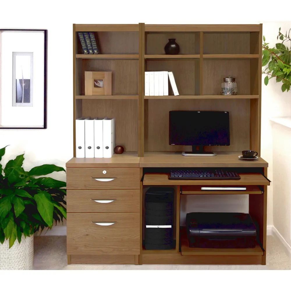 3 Drawer Set-17 Computer Desk with Bookcase - Dark Brown