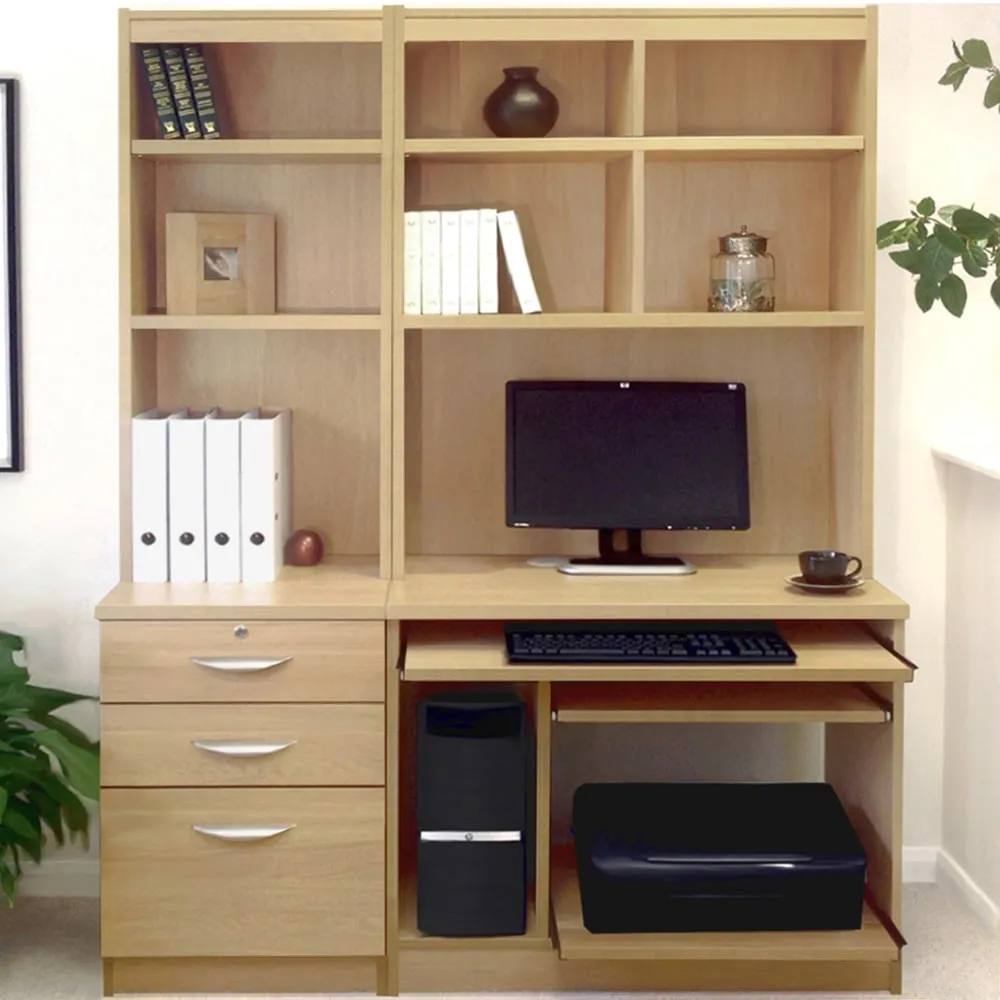 3 Drawer Set-17 Computer Desk with Bookcase - Light Brown