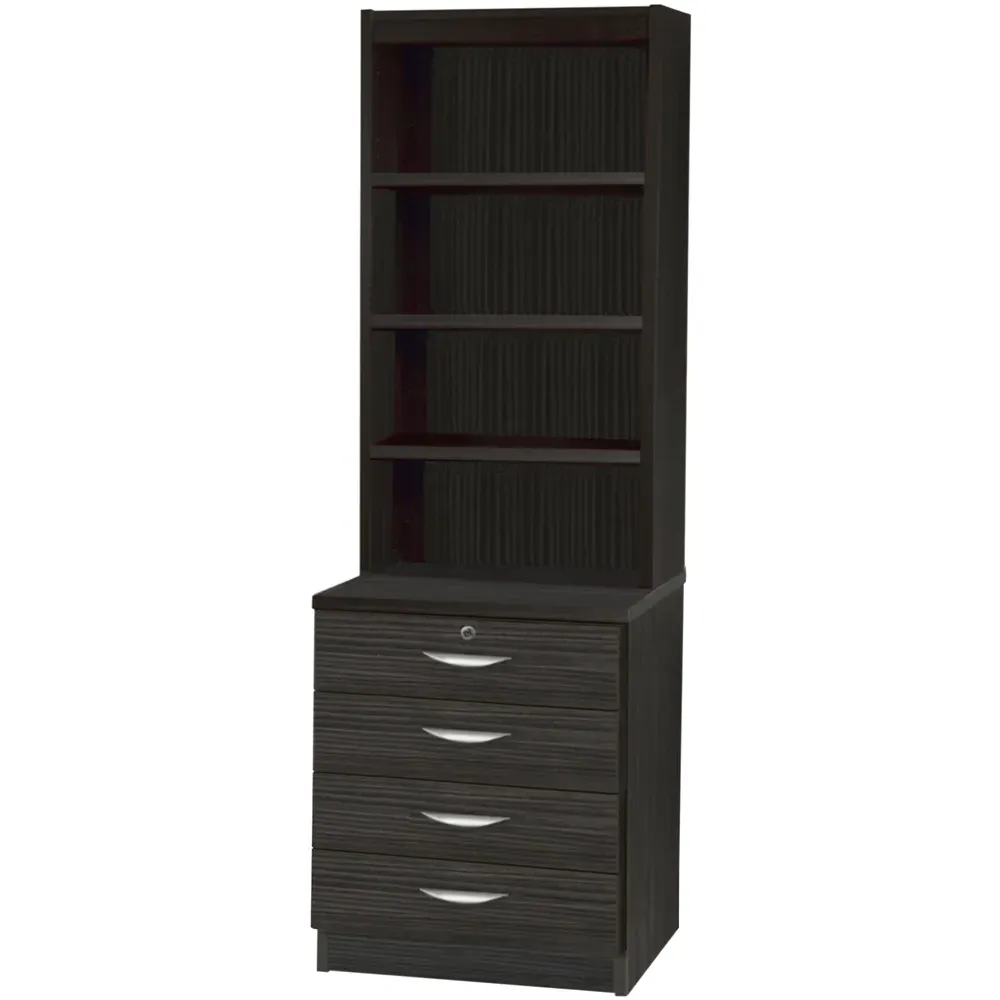 4 Drawer 4 Shelf Chest of Drawers with Lock - Black