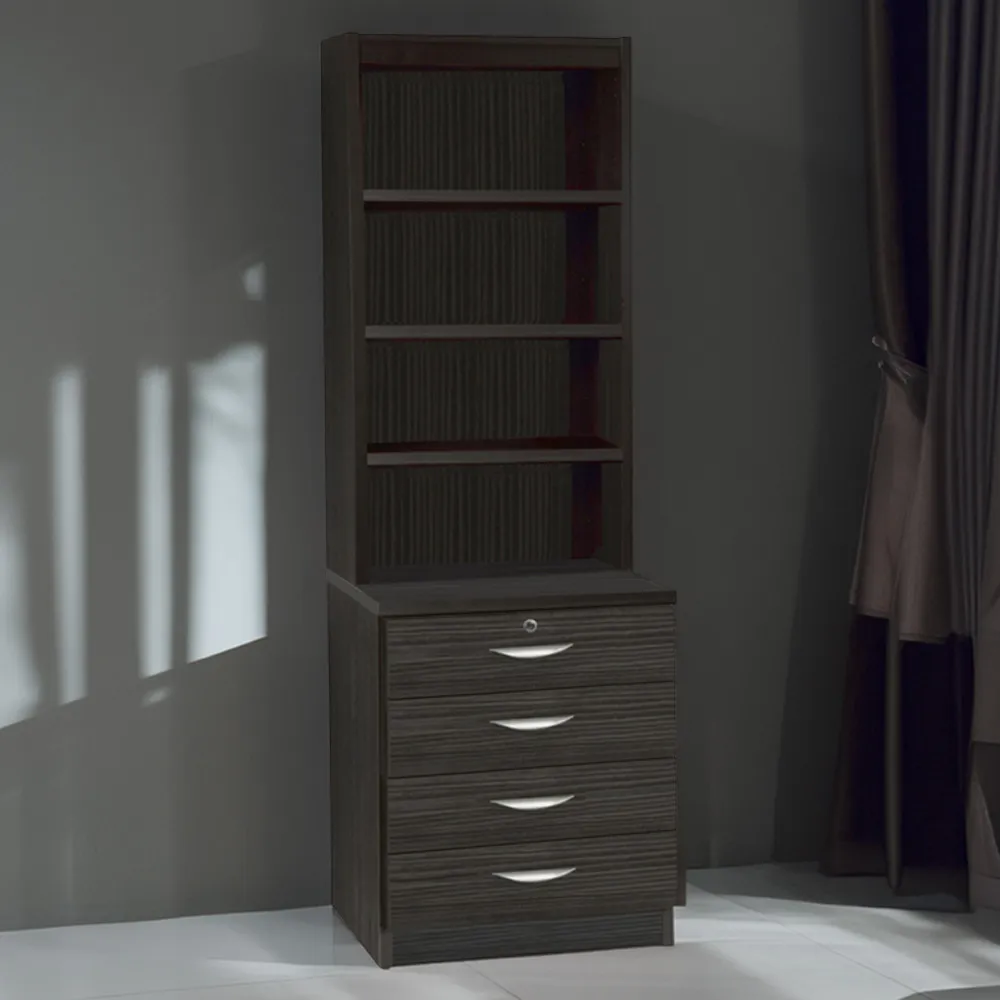 4 Drawer 4 Shelf Chest of Drawers with Lock - Black image