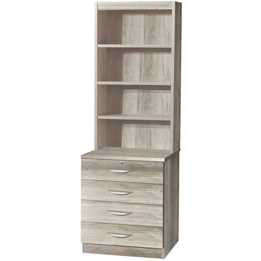 4 Drawer 4 Shelf Chest of Drawers with Lock - Grey