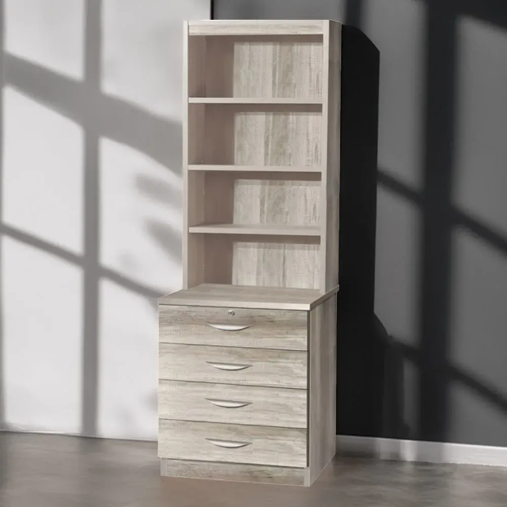 4 Drawer 4 Shelf Chest of Drawers with Lock - Grey