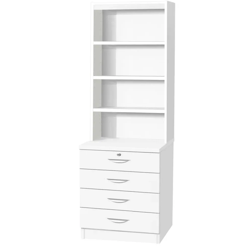 4 Drawer 4 Shelf Chest of Drawers with Lock - White