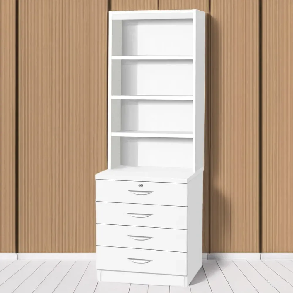 4 Drawer 4 Shelf Chest of Drawers with Lock - White