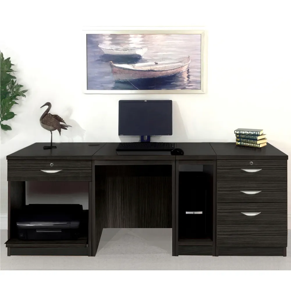 4 Drawer Computer Desk with Printer Shelf - Black