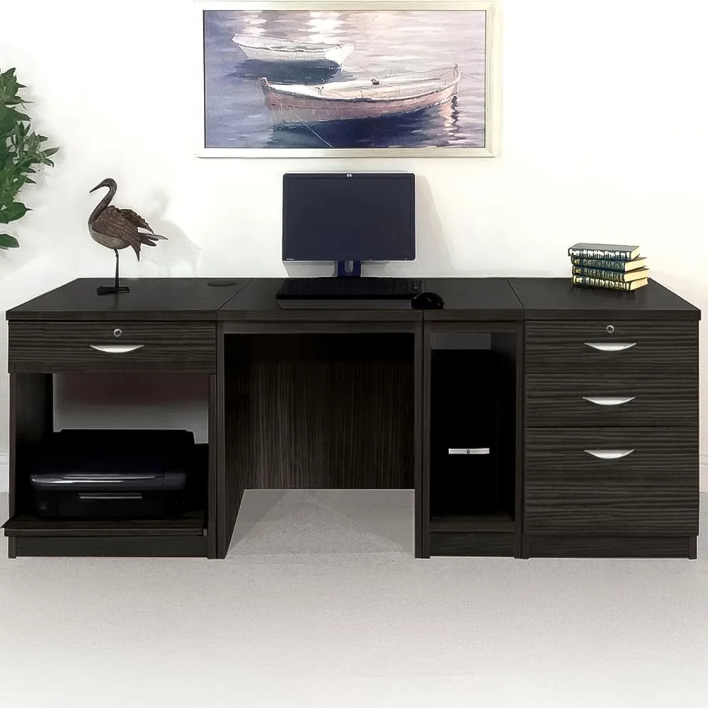 4 Drawer Computer Desk with Printer Shelf - Black image