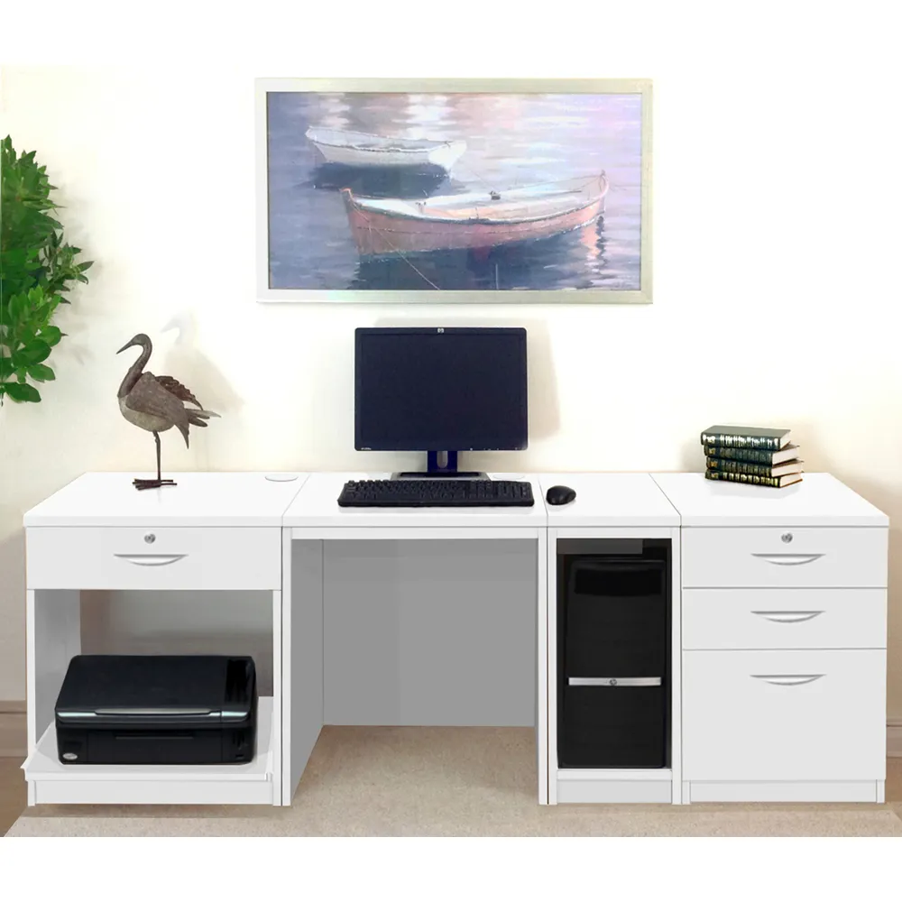 4 Drawer Computer Desk with Printer Shelf - White