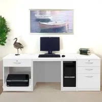 4 Drawer Computer Desk with Printer Shelf - White