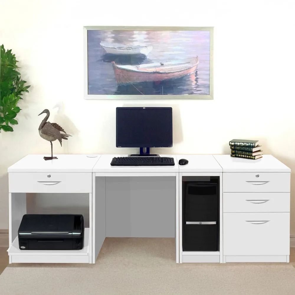 4 Drawer Computer Desk with Printer Shelf - White image