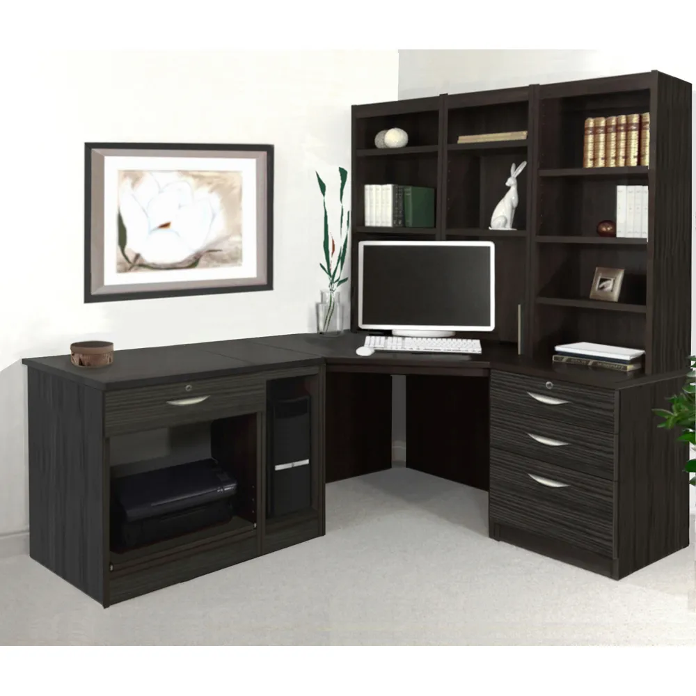 4 Drawer Corner Computer Desk with Printer Shelf - Black