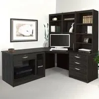 4 Drawer Corner Computer Desk with Printer Shelf - Black