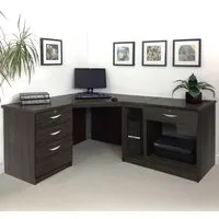 4 Drawer Corner Computer Desk with Printer Shelf - Black
