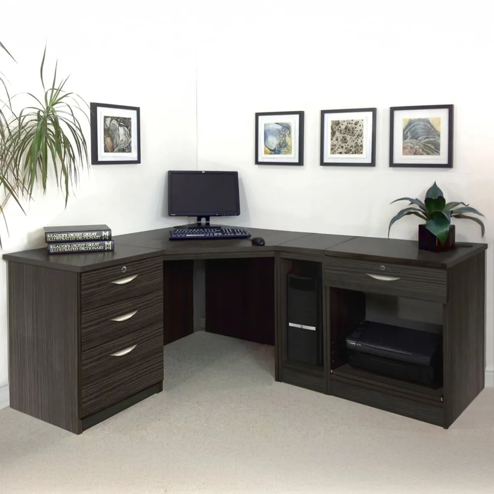 4 Drawer Corner Computer Desk with Printer Shelf - Black image