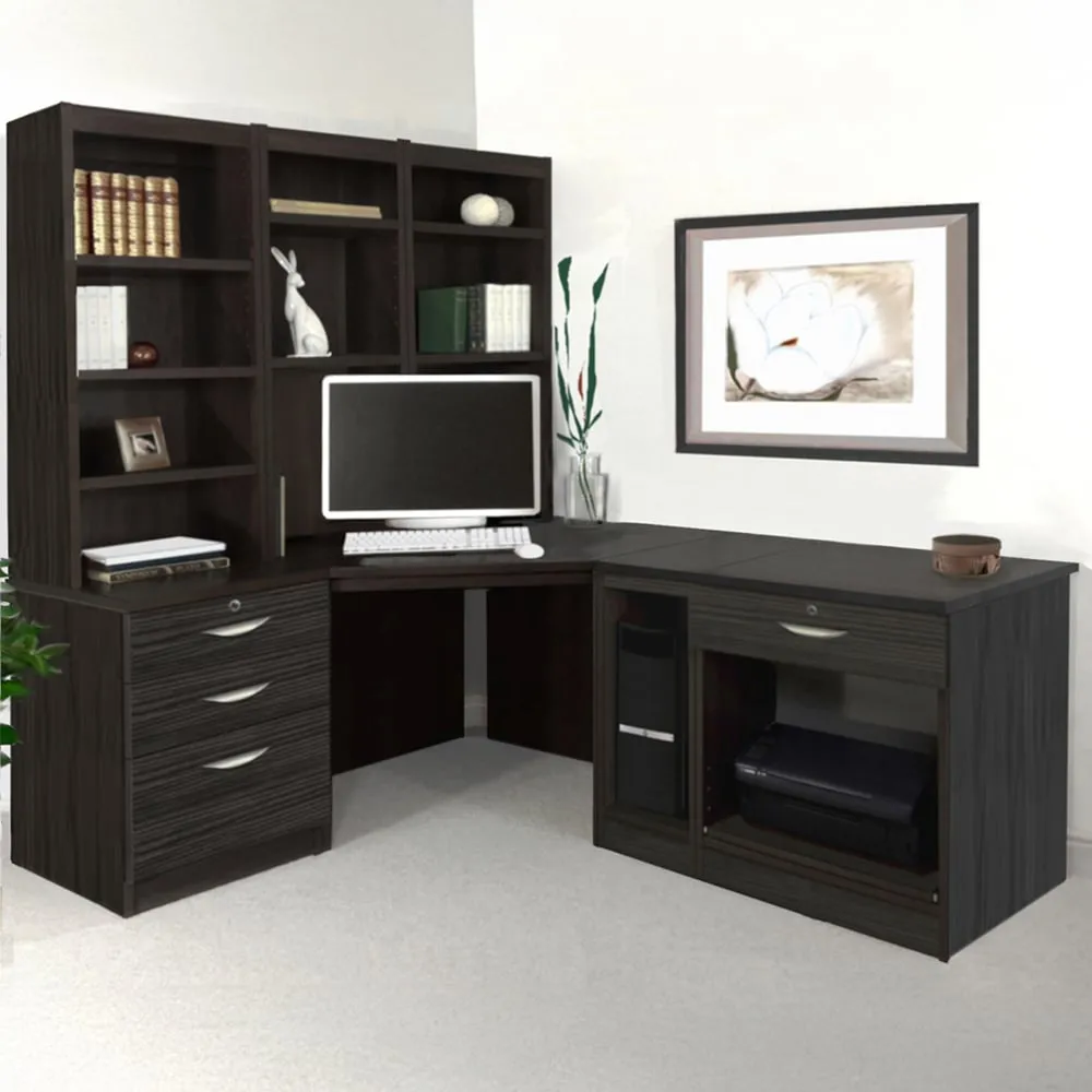 4 Drawer Corner Computer Desk with Printer Shelf - Black