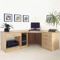 4 Drawer Corner Computer Desk with Printer Shelf - Brown