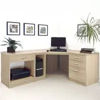 4 Drawer Corner Computer Desk with Printer Shelf - Brown