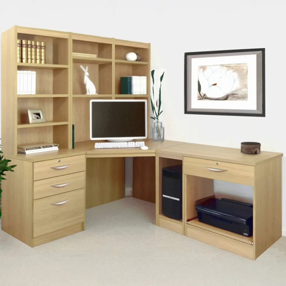 4 Drawer Corner Computer Desk with Printer Shelf - Brown