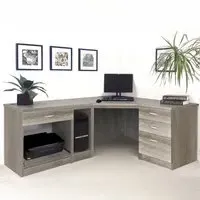 4 Drawer Corner Computer Desk with Printer Shelf - Grey