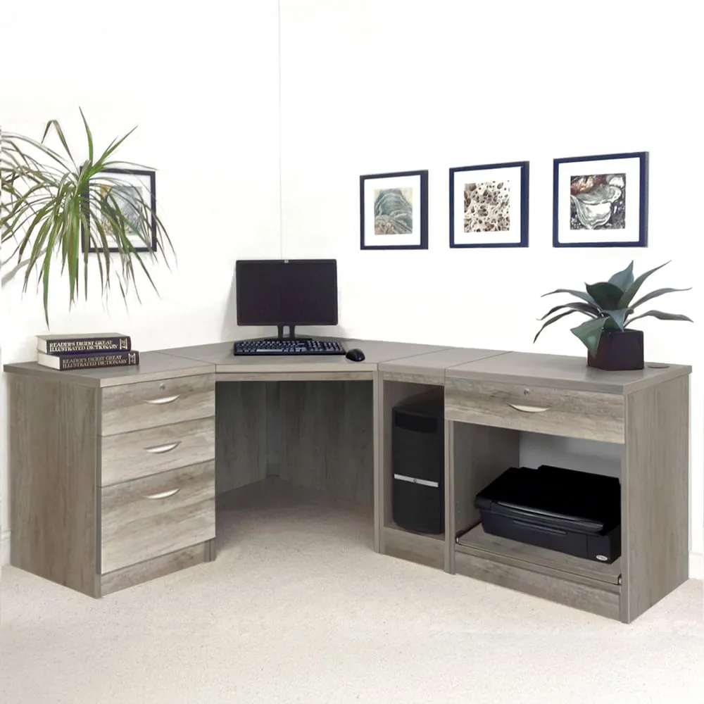 4 Drawer Corner Computer Desk with Printer Shelf - Grey
