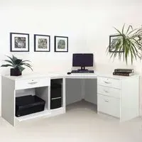 4 Drawer Corner Computer Desk with Printer Shelf - White