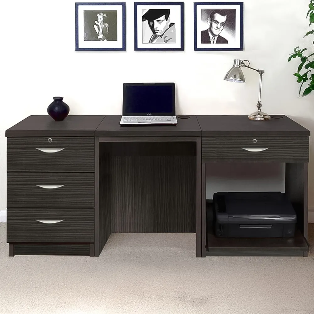 4 Drawer Desk with Printer Shelf - Black