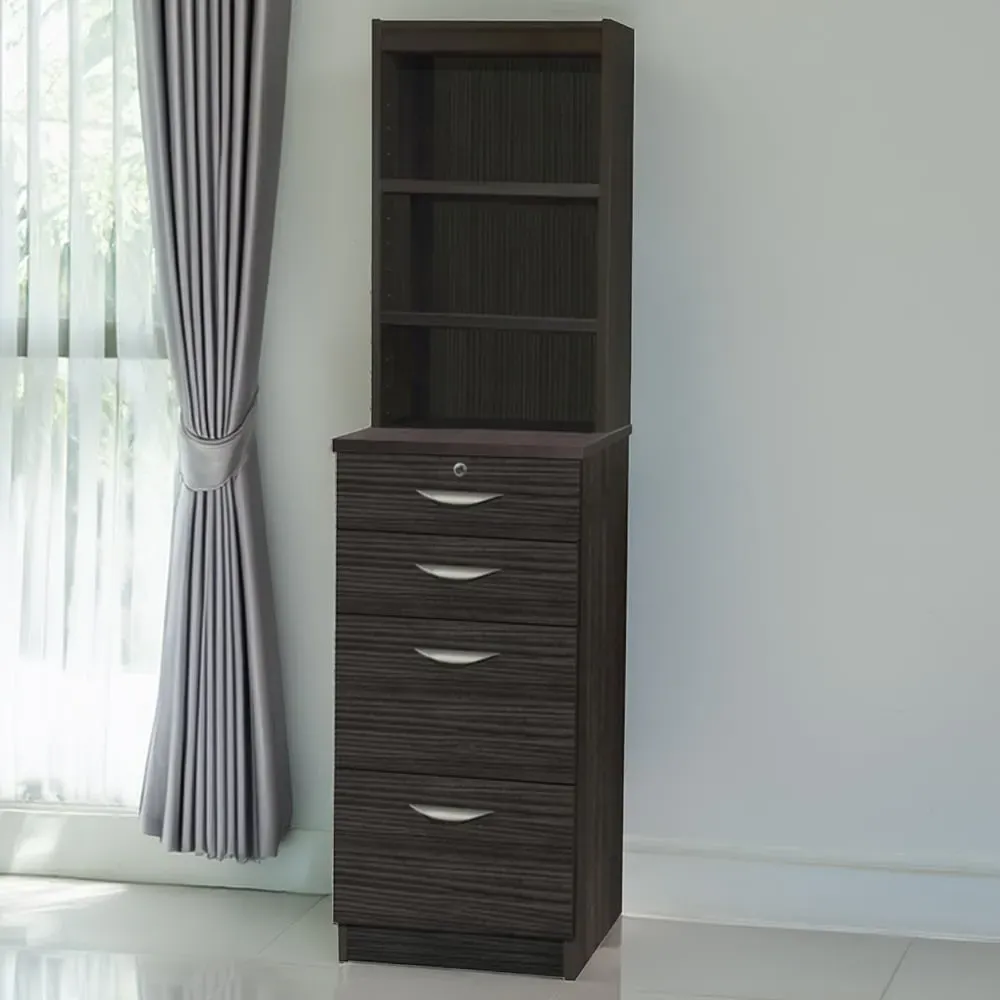 4 Drawer Filing Cabinet with Hutch - Black