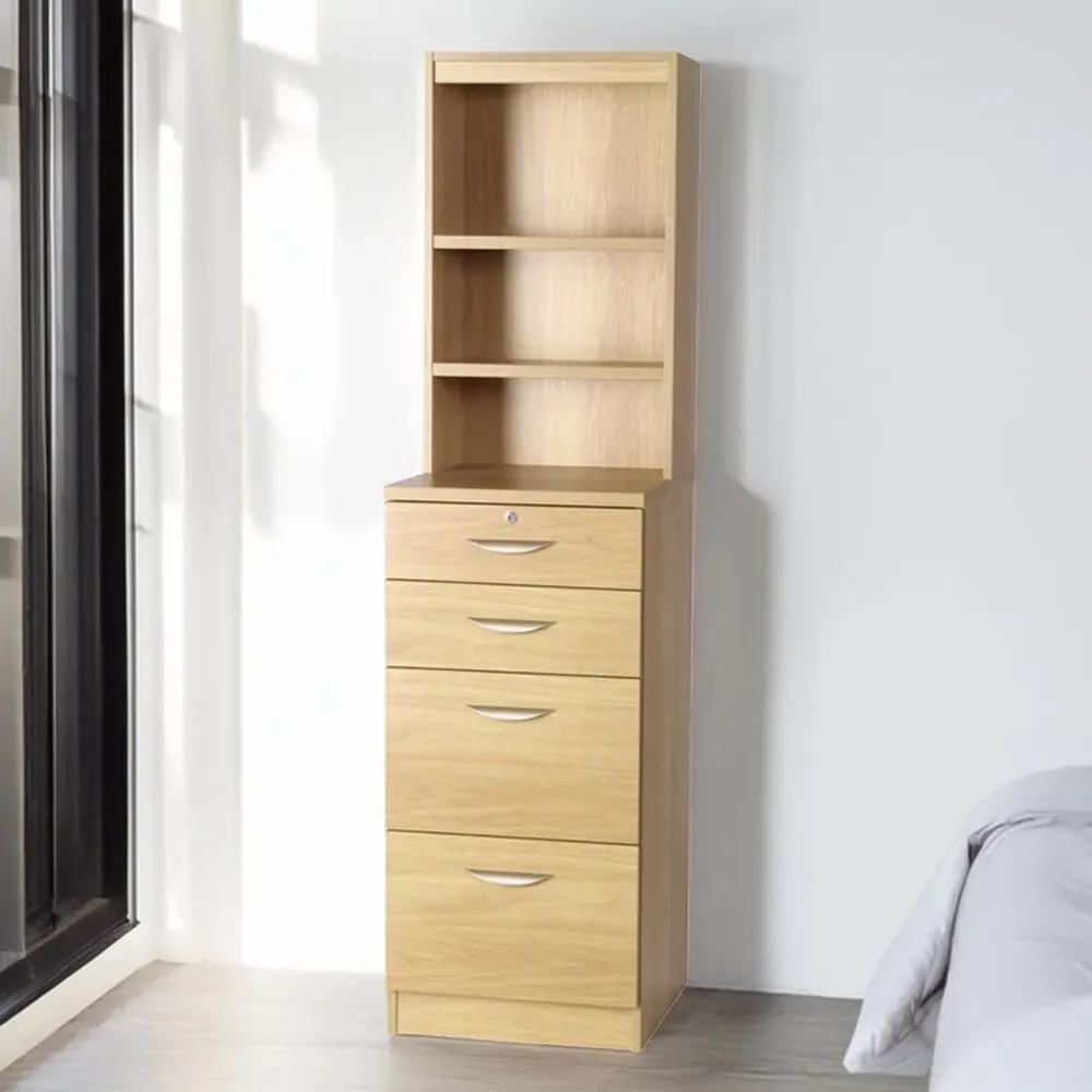 4 Drawer Filing Cabinet with Hutch - Brown