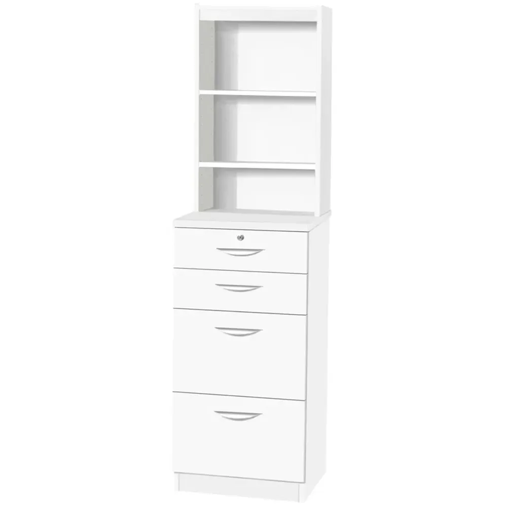 4 Drawer Filing Cabinet with Hutch - White