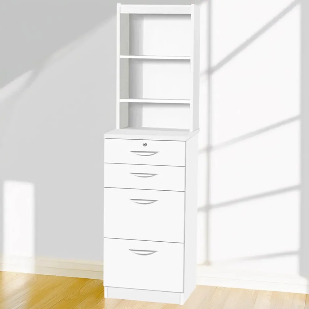 4 Drawer Filing Cabinet with Hutch - White