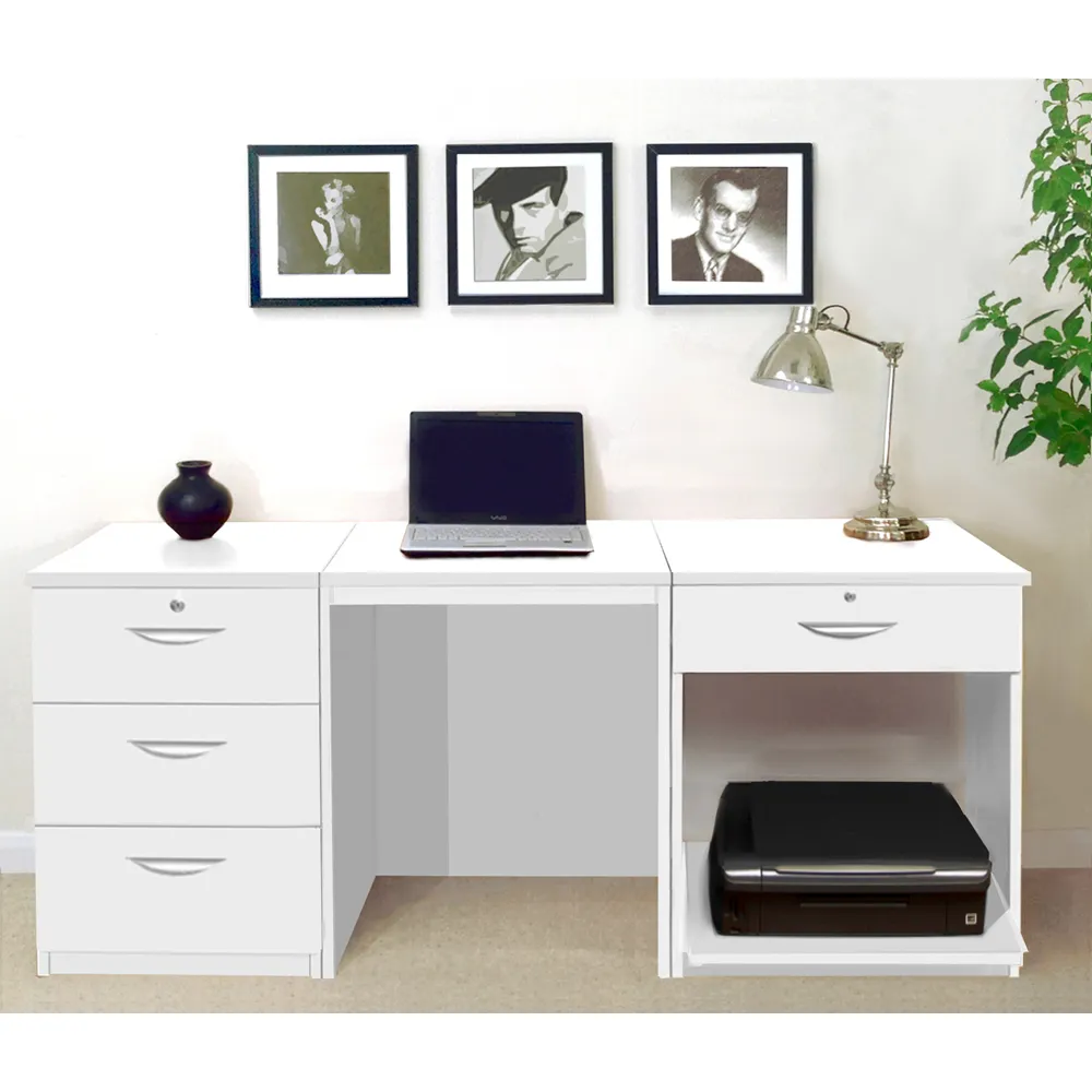 4 Drawer Set-11 Desk with Printer Shelf - White