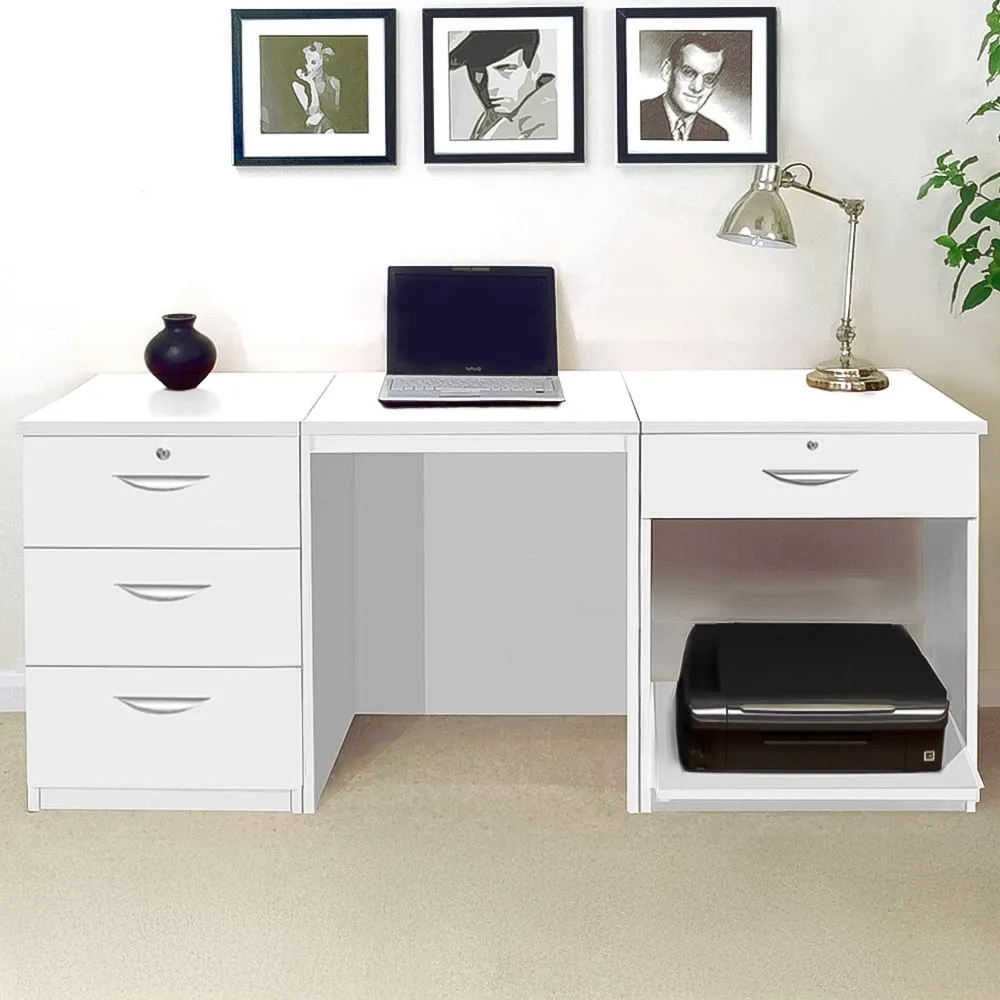 4 Drawer Set-11 Desk with Printer Shelf - White