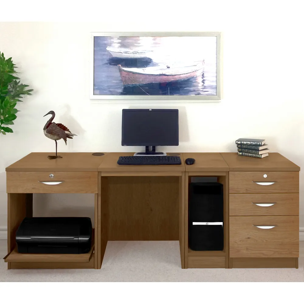 4 Drawer Set-16 Computer Desk with Printer Shelf - Dark Brown