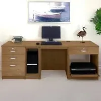 4 Drawer Set-16 Computer Desk with Printer Shelf - Dark Brown
