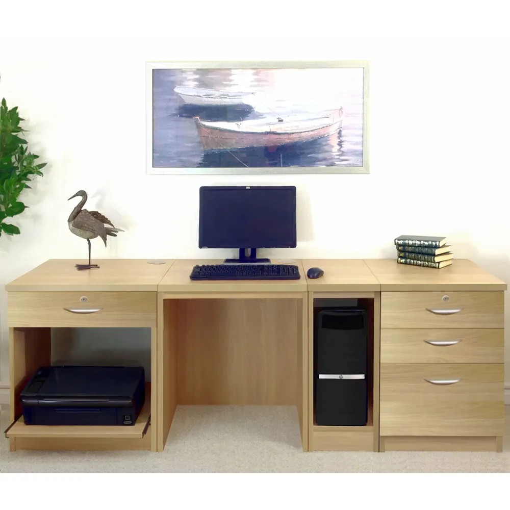 4 Drawer Set-16 Computer Desk with Printer Shelf - Light Brown