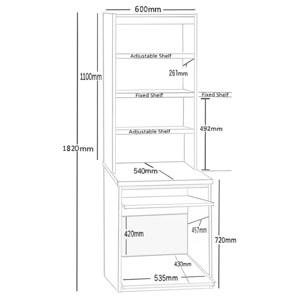 4 Shelf Printer Desk Stand with Hutch - Grey
