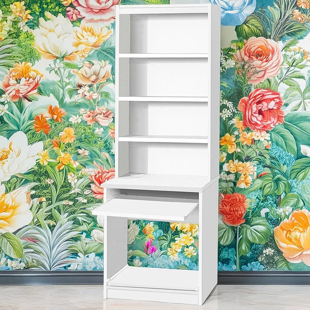 4 Shelf Printer Desk Stand with Hutch - White