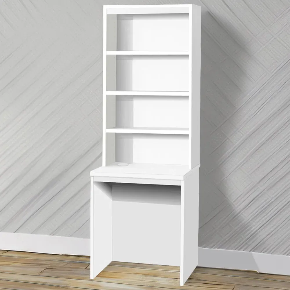 4 Shelf Small Laptop Desk with Hutch - White