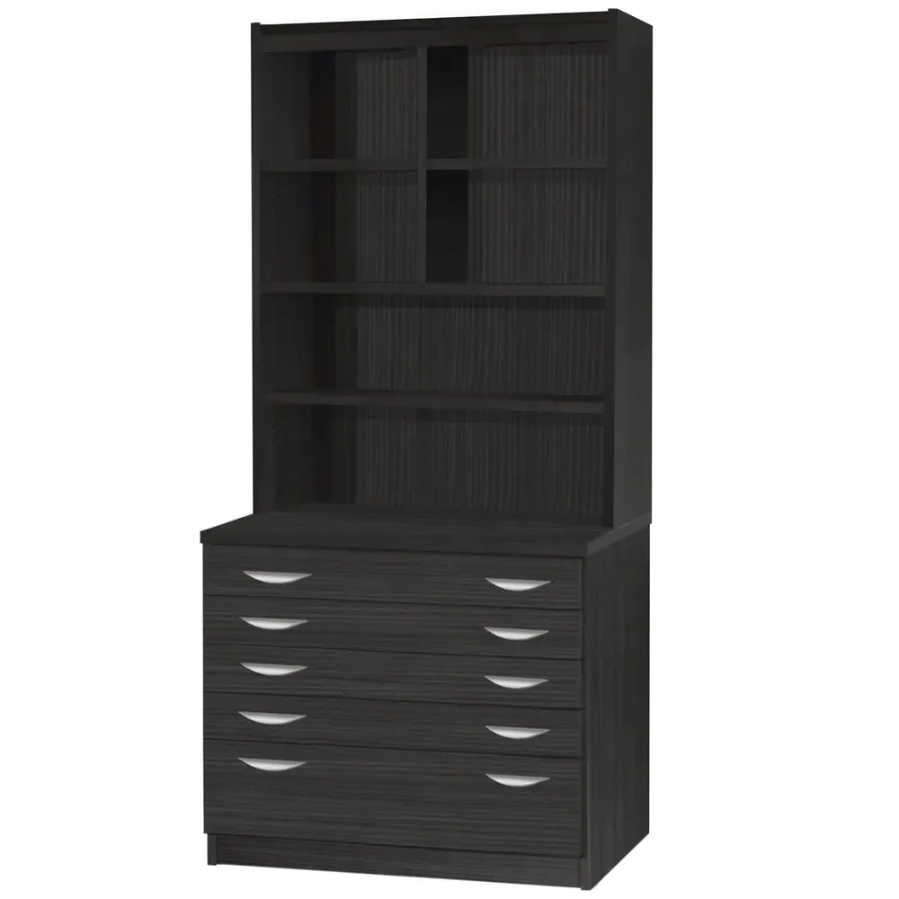 5 Drawer 6 Shelf A2 Plan Chest of Drawers with Hutch - Black