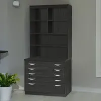 5 Drawer 6 Shelf A2 Plan Chest of Drawers with Hutch - Black
