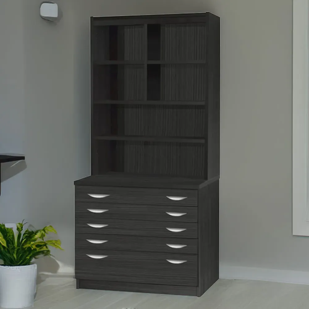 5 Drawer 6 Shelf A2 Plan Chest of Drawers with Hutch - Black image