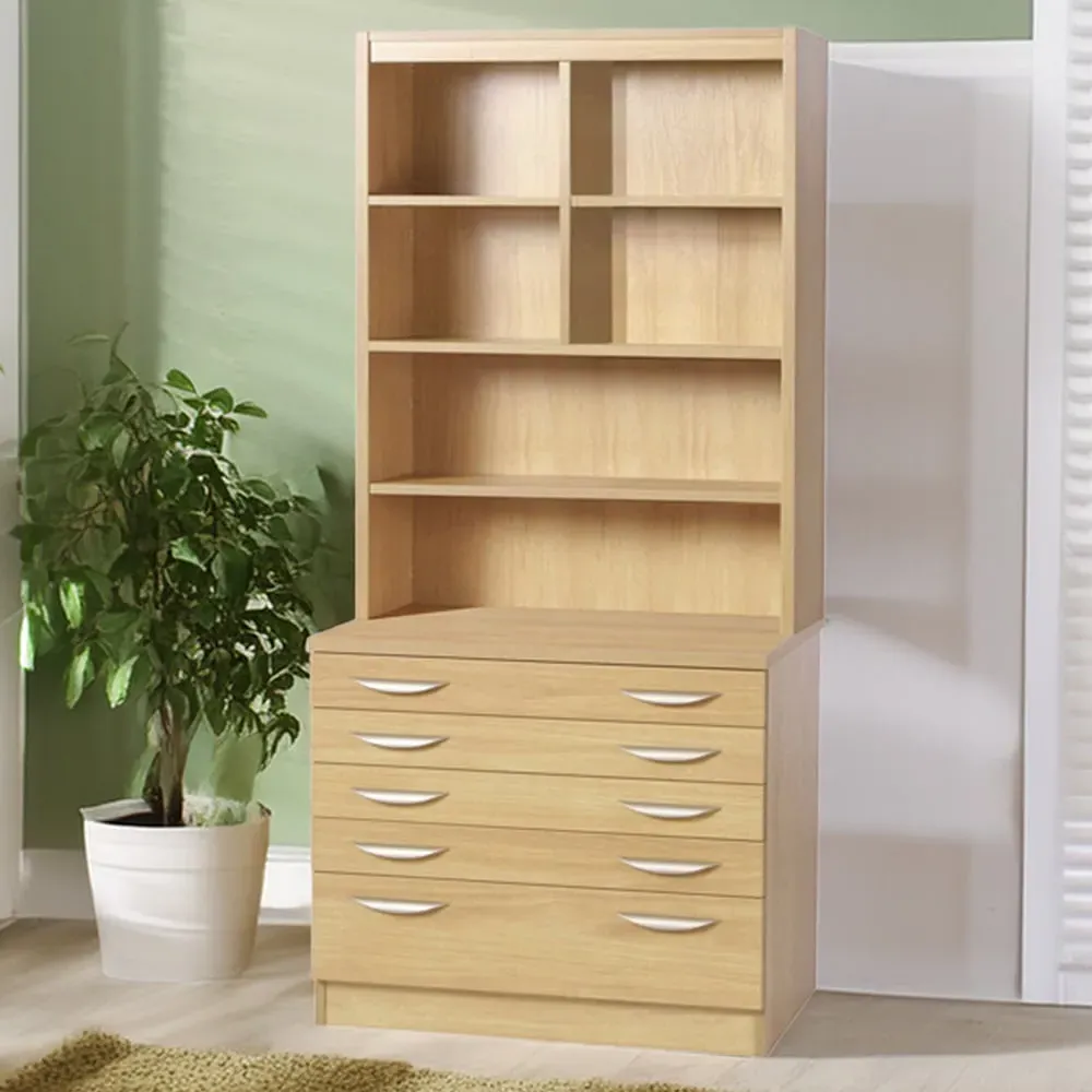 5 Drawer 6 Shelf A2 Plan Chest of Drawers with Hutch - Brown