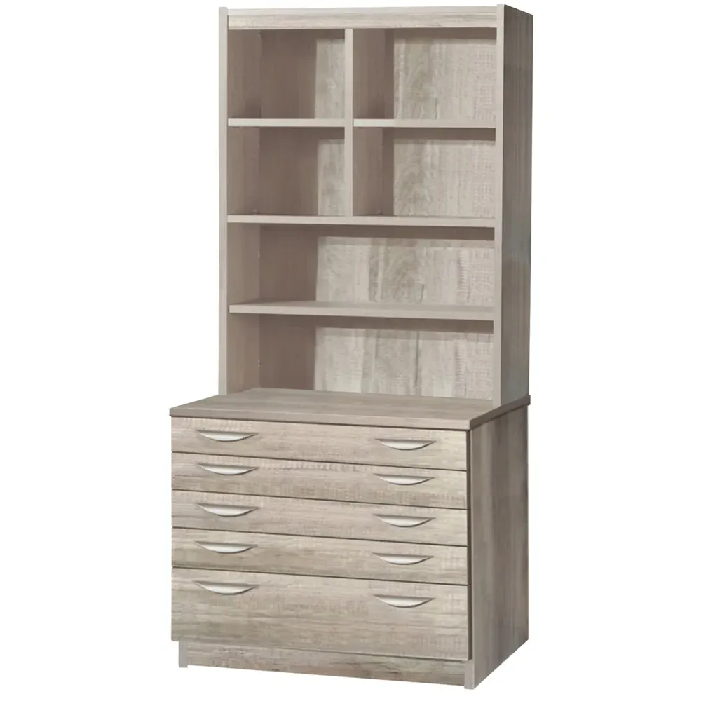 5 Drawer 6 Shelf A2 Plan Chest of Drawers with Hutch - Grey
