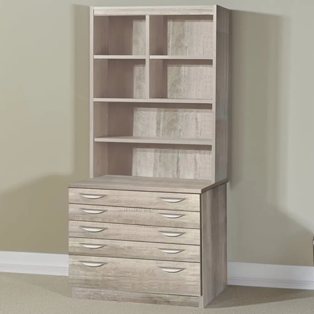 5 Drawer 6 Shelf A2 Plan Chest of Drawers with Hutch - Grey