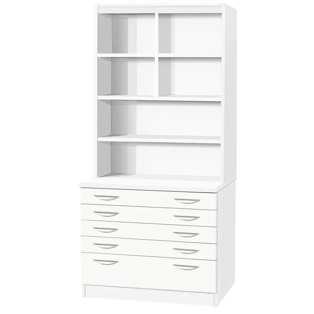 5 Drawer 6 Shelf A2 Plan Chest of Drawers with Hutch - White